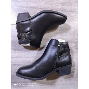 POP Raveline Black Ankle Boots Womens 9M Side Zip Buckle Block Heel Booties